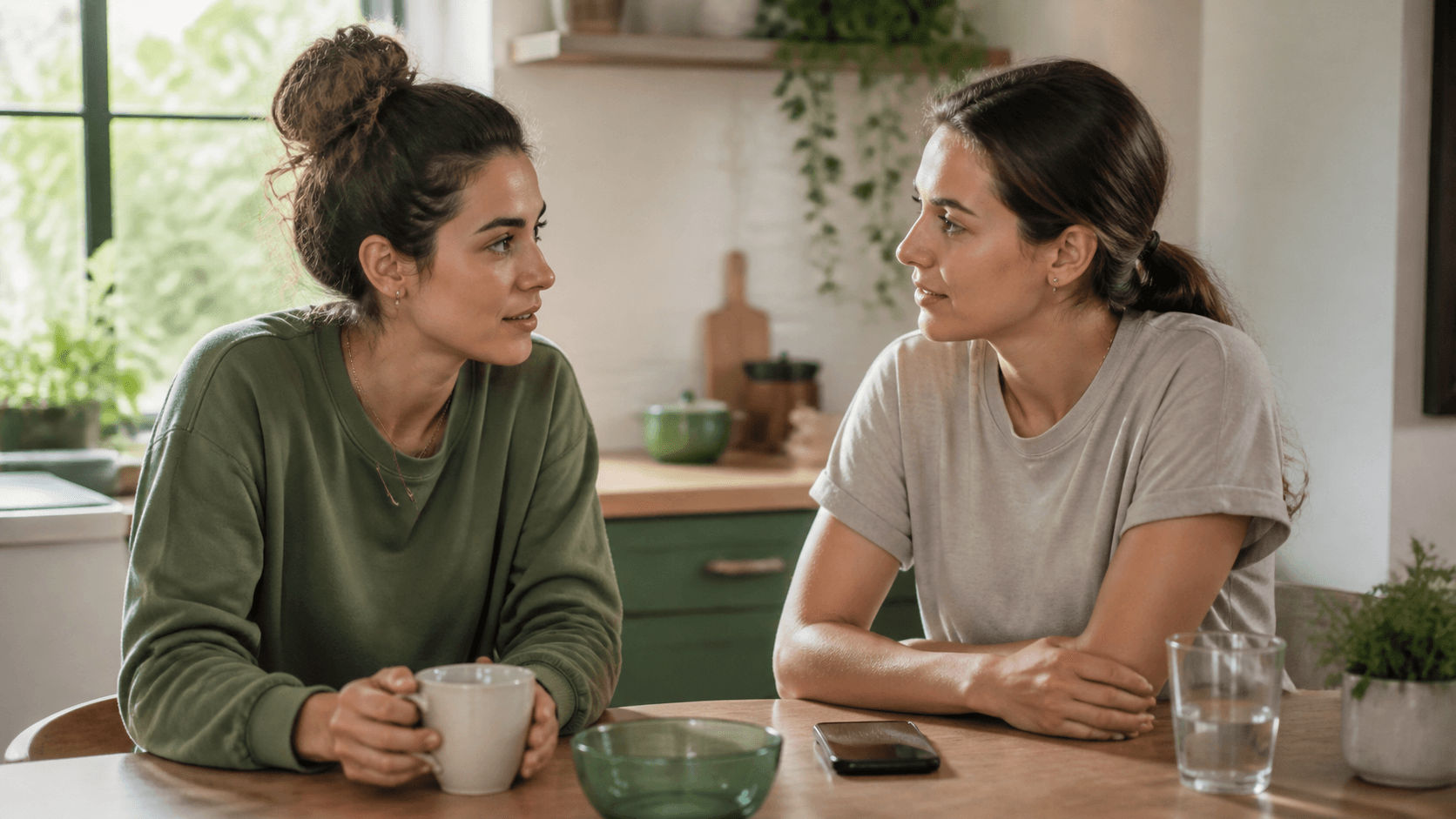 Zwei Freundinnen sprechen nach einer Meinungsverschiedenheit ruhig miteinander